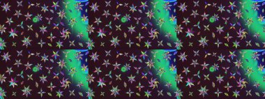 Küçük çiçekli yay deseni çiz. Raster illüstrasyonu. Suluboya tarzında kahverengi ve yeşil renkler üzerine.