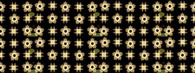 Sevimli çiçek raster deseni. Renkli Yaz Temalı eskiz kalıbı. Siyah renkli çiçekler. Düz Çiçek Elementleri Tasarımı.