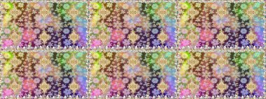 İslam tasarımı. Kusursuz desenli oryantal süs. Raster altın tekstil baskısı. Çiçek kiremitleri. Altın elementlerle nötr renklerde altın desen.