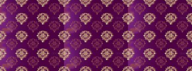 Antika altın tekrarlanabilir duvar kağıdı. Mor, kahverengi ve bej renklerde altın element. Damask pürüzsüz yineleme kalıbı. Barok tarzında altın çiçekli süs..