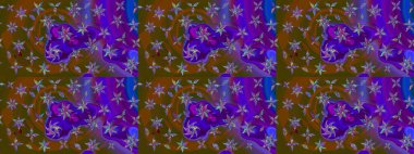 Kahverengi ve mor renkli etnik çiçeklerle süslenmiş zarif bir eskiz şekli. Raster Çiçek İllüstrasyonu güzel tekstil..