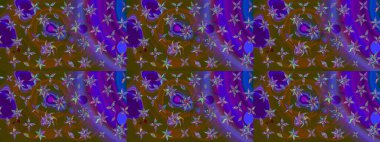 Çiçekli karalama şeklinde Raster çiçek deseni. Nazik, narin çiçek arkaplanı. Kahverengi ve mor renkte çiçekler.