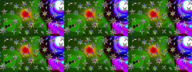 Yeşil ve mor renkli bitkilerden oluşan parlak çiçekli çizim deseni.