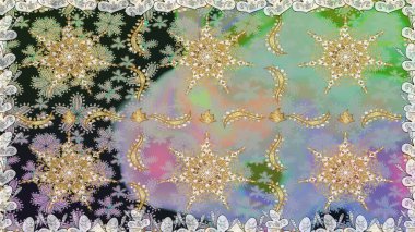 Raster altın desen. Doğulu stil, altın elementlerle altın rengi nötr renkte arabesk yapar. Kusursuz kıvırcık saçlar..