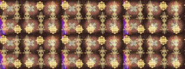 Bokeh kahverengisi, bej, sarı ve kar taneleriyle dekoratif Noel arkaplanı. Raster illüstrasyonu.