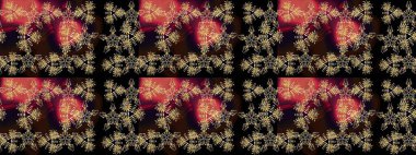 Kar tanelerinin soyut arkaplanlı Noel şablonu. Siyah, kahverengi ve pembe kar taneleri. Raster illüstrasyonu. Noel ve Yeni Yıl moda baskıları için tatil tasarımı.