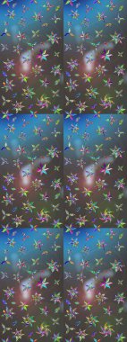 Sevimli çiçek raster deseni. Sketch Colour Spring Theme eskiz kalıbı. Mavi ve gri renkte çiçekler. Düz Çiçek Elementleri Tasarımı.