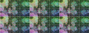 Renkli Bahar Temalı Kusursuz Arkaplan. Sevimli çiçek raster deseni. Düz Çiçek Elementleri Tasarımı. Yeşil renkte çiçekler.