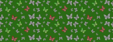 Elle çizilmiş sevimli kız çizimi. Çizim, karalama, karalama. Raster illüstrasyonu. Tekrarlanan kelebekler. Sonsuz.