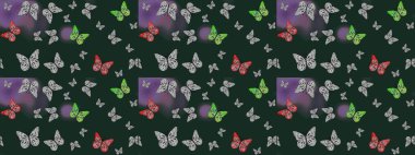 Davetiye, kart ve parmak izi için basit kadınsı bir model. Uçan kelebek keten temalı Raster çizimi. Mavinin üzerinde kelebek bezi şablonu var. Giysiler için böcek kumaşı klipsleri tekrarlanıyor.