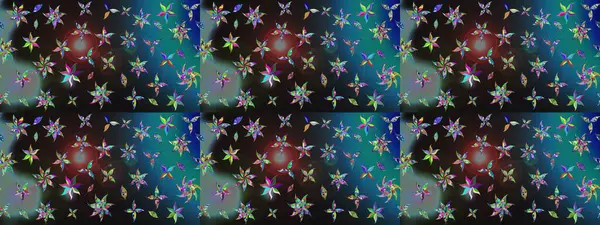 Gri ve mavi renkli etnik çiçekli zarif eskiz deseni. Asya Tekstil 'inde Raster Çiçek İllüstrasyonu.