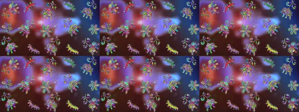 Raster - stok. Kusursuz bir arka plan modeli. Vadinin çiçekleri kahverengi, mor ve mor renklerde. Suluboya, elle çizilmiş.