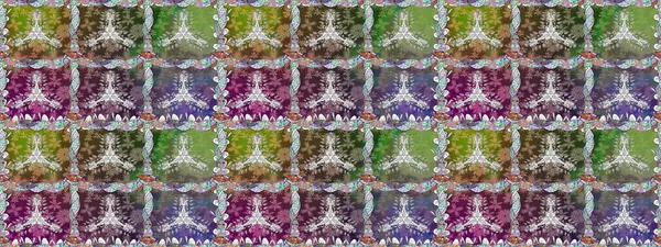 Yeşil renkte etnik çiçeklerle kusursuz bir desen. Raster Çiçek İllüstrasyonu güzel tekstil..