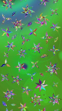 Çizim çiçek deseni duvar kâğıdı olarak kullanılabilir. Raster illüstrasyonu. Yeşil ve mavi renkte çiçekler.