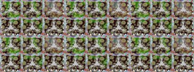 Tekstil, kumaş, kapaklar, duvar kağıtları, baskı, naylon, yapıştırma, örgü, dekupaj için çiçeksiz arkaplan. Küçük kahverengi çiçeklerdeki oldukça eski bir besin torbası deseni.