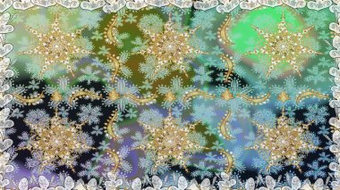 Kusursuz desenli altın elementler. Tarafsız renklerde Royal retro. Klasik çiçek dokusu. Raster illüstrasyonu. Altın şablon. Kart, duvar kağıdı, ambalaj, tekstil için klasik tasarım.