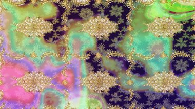 Raster illüstrasyonu. Oriental raster klasik nötr ve altın desenli. Soyut arkaplan çizimi.