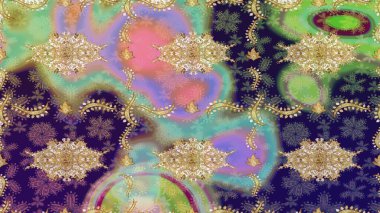 Klasik Raster altın desenini çiz. Geleneksel oryantasyon süsü. Tarafsız renklerde altın elementlerle çizim. Klasik vintage arkaplan.