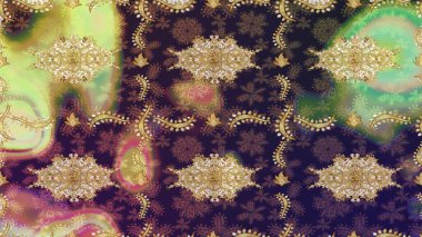 Kıvrımlı çizimler. Raster altın desen. Doğulu stil, altın elementlerle kahverengi renklerde altın desenli arabesk yapar..