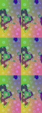 Düz Çiçek Elementleri Tasarımı. Yeşil ve nötr renklerde çiçekler. Sevimli çiçek raster deseni. Renkli Bahar Teması çizim şablonu.