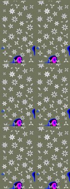 Yeşil ve beyaz renkli etnik çiçekli zarif eskiz deseni. Asya Tekstil 'inde Raster Çiçek İllüstrasyonu.