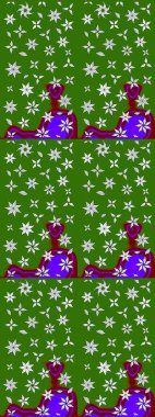 Düz Çiçek Elementleri Tasarımı. Renkli Bahar Teması eskiz kalıbı. Raster illüstrasyonundaki çiçek desenli çizim. Yeşil ve nötr renkte çiçekler.