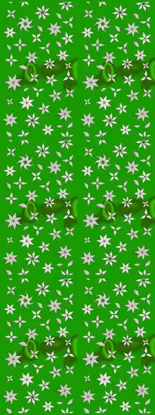 Tekrar eden çiçek arkaplanı, zarif yeşil ve nötr çiçek duvar kağıdı. Yeşil ve nötr renkler üzerine çiçek desenli çizimler, el yapımı papatyalar, papatyalar..