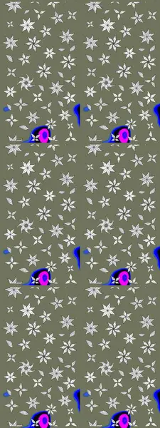 Yeşil ve beyaz renkli etnik çiçekli zarif eskiz deseni. Asya Tekstil 'inde Raster Çiçek İllüstrasyonu.