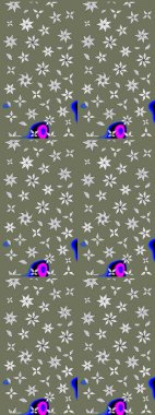 Yeşil ve beyaz renkli etnik çiçekli zarif eskiz deseni. Asya Tekstil 'inde Raster Çiçek İllüstrasyonu.