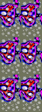 Raster illüstrasyonu. Yumuşak, bahar çiçekleri yeşil ve mavi renklerde. Yaprak ve çiçeklerin suluboya resmi, yeşil ve mavi renkler üzerine çizim deseni.