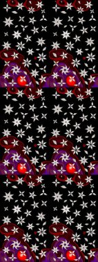 Tropik çiçek desenleri. Siyah ve nötr renklerde çiçekler. Raster illüstrasyonu.