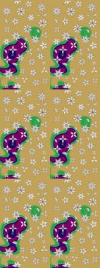 Şirin çiçekli, desenli, sarı ve nötr renklerde renkli eskiz deseni. El çizimi çiçek çizimi deseni (fayans). Tekstil için suluboya çizim deseni.