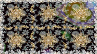 Çizgi sanatı tasarım şablonu için kusursuz sınır. Altın desenli çiçek dekoru. Gri renklerdeki altın element. Doğu tarzı element. Davetiyeler, kartlar, web sayfası için Raster illüstrasyonu.