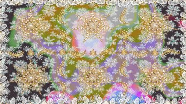 Süslü dekorasyon. Raster illüstrasyonu. Damask altın soyut çiçek gri renklerde pürüzsüz desen.