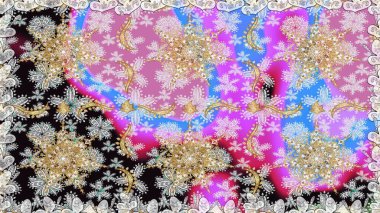 Barok tarzında duvar kağıdı tasarımı için kusursuz damaske deseni arkaplanı. Altın elementlerle nötr renklerde altın desen. Süslü raster dekorasyonu.