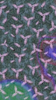 Çizgi çizimi kalıbı. Raster Moda kumaş deseni. Şirin çiçekler..