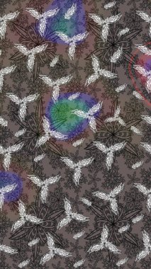 Süslü kumaş deseni. Renkli Bahar Teması eskiz kalıbı. Düz Çiçek Elementleri Tasarımı. Raster illüstrasyonunda çiçek deseni çizimi.