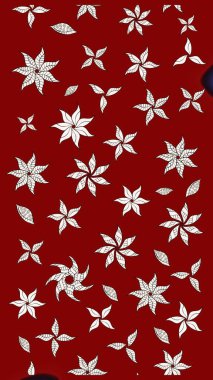 Raster illüstrasyonu. Kırmızı ve nötr renklerde çiçekler. Raster illüstrasyonu. Çiçek desenli çizim. Asya tekstil tarzında.