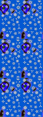 Suluboya çiçekli çiçek deseni. Raster illüstrasyonu. Mavi ve nötr renklerde Asyalı tekstil.