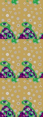 Çizgi çizimi kalıbı. Şirin çiçekler. Raster Moda kumaş deseni.