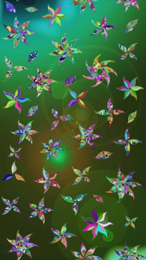 Çiçek ve yapraklı karalama şeklinde Raster çiçek deseni. Yeşil ve gri renklerde bahar çiçekleri. Raster illüstrasyonu.