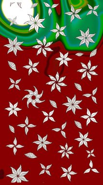 Raster illüstrasyonu. Eskiz geçmişi. Kumaş, tekstil, duvar kağıdı baskısı için. Eski usul. Renkli desenli eskiz deseni, kırmızı ve yeşil çiçekler ve dekoratif elementler.