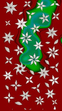 Sanat esinlenilmiş ve yeşil stil çiçekler ve yapraklar. Raster deseni. Kırmızı ve yeşil el çizimi desen. Karalama çiçekleri çizim deseni.