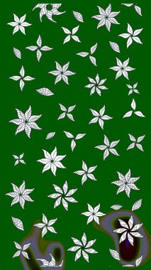 Çiçekli çiçek deseni, suluboya. Düz Çiçek Elementleri Tasarım Raster illüstrasyonu. Yeşil ve nötr renkte çiçekler. Renkli Bahar Teması çizim kalıbı.