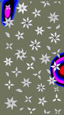 Renkli Bahar Teması eskiz kalıbı. Yeşil ve nötr renklerde çiçekler. Sevimli çiçek raster deseni. Düz Çiçek Elementleri Tasarımı.