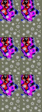 Renkli Yaz Temalı eskiz kalıbı. Düz Çiçek Elementleri Tasarımı. Raster illüstrasyonundaki çiçek desenli çizim. Yeşil ve siyah renkte çiçekler.