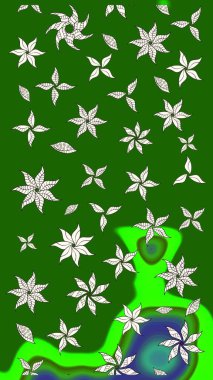 Raster geleneksel çiçek buketi yeşil ve nötr renklerde tekstil tasarımı için. Üzerinde gelincikler ve vadi zambakları olan renkli çiçek desenli nakış..