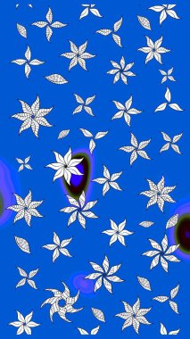 Raster illüstrasyonundaki çiçek desenli çizim. Mavi ve nötr renkte çiçekler.