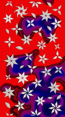 Renkli kırmızı ve mavi çizim deseni. Kırmızı ve mavi renkte çiçekler. Elle çizilmiş sonbahar çiçeği deseni. Tekstil ve kapak tasarımı için mükemmel. Doodle tarzı.