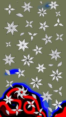 Raster illüstrasyonundaki çiçek desenli çizim. Düz Çiçek Elementleri Tasarımı. Renkli Bahar Teması eskiz kalıbı. Yeşil ve nötr renkte çiçekler.